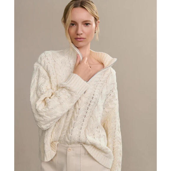 $395 Jenni Kayne Cotton Cable Half Zip Sweater Large